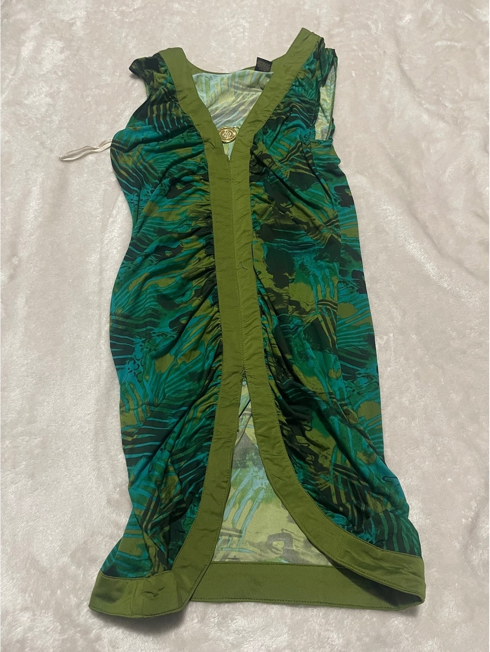 Rocawear Green tropical Sleeveless Dress with V-Neck Y2K resort wear